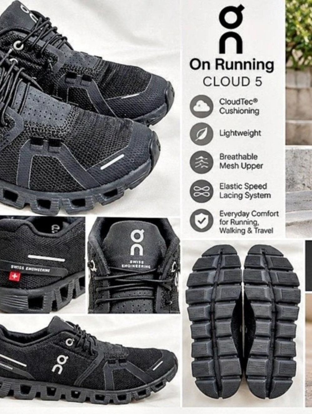 On Running Cloud 5 Black CloudTec Sneakers US 7 Like New